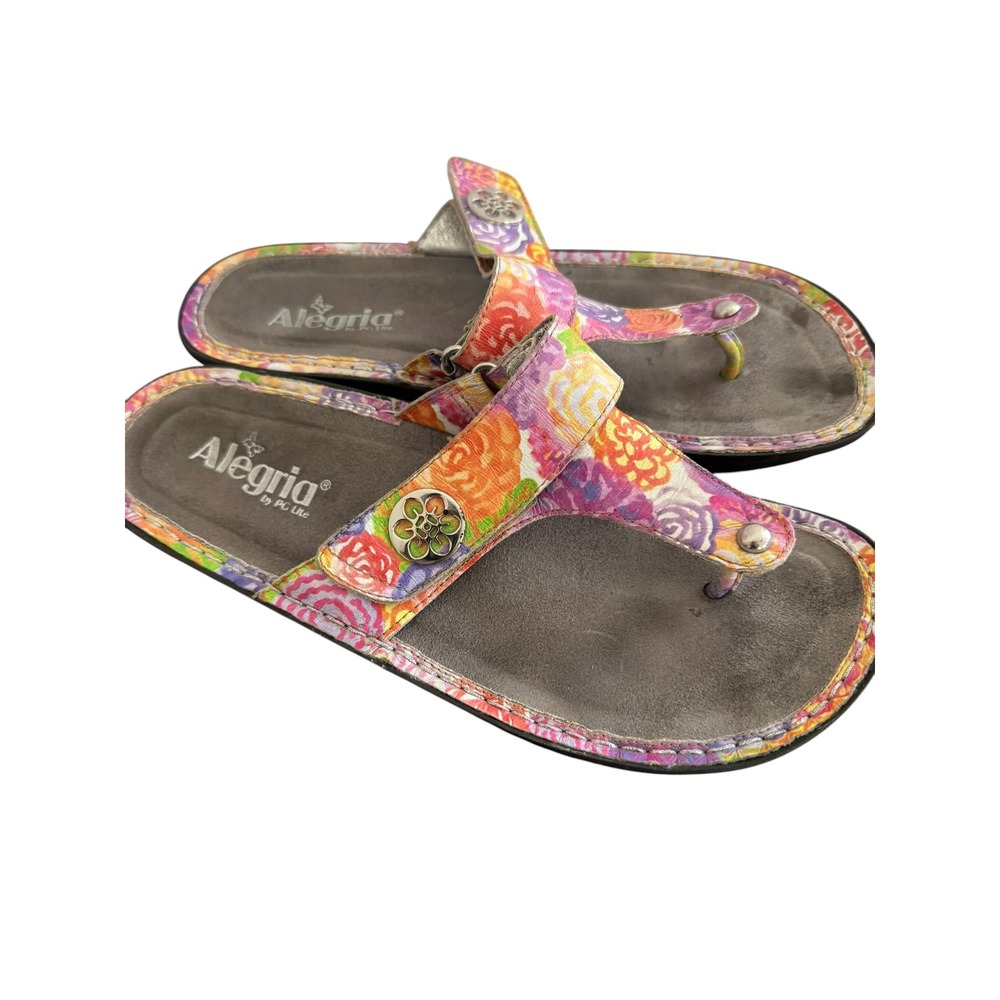 Alegria PG Lite Womens Floral Leather Thong Sandals Multi Color Flower Button 41